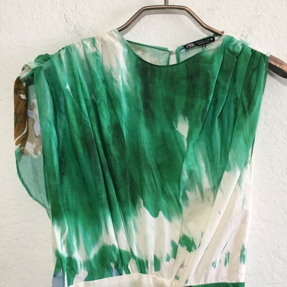 Zara NWT Size Small Green Short Abstract Tie Dye Dress - Picture 4 of 16